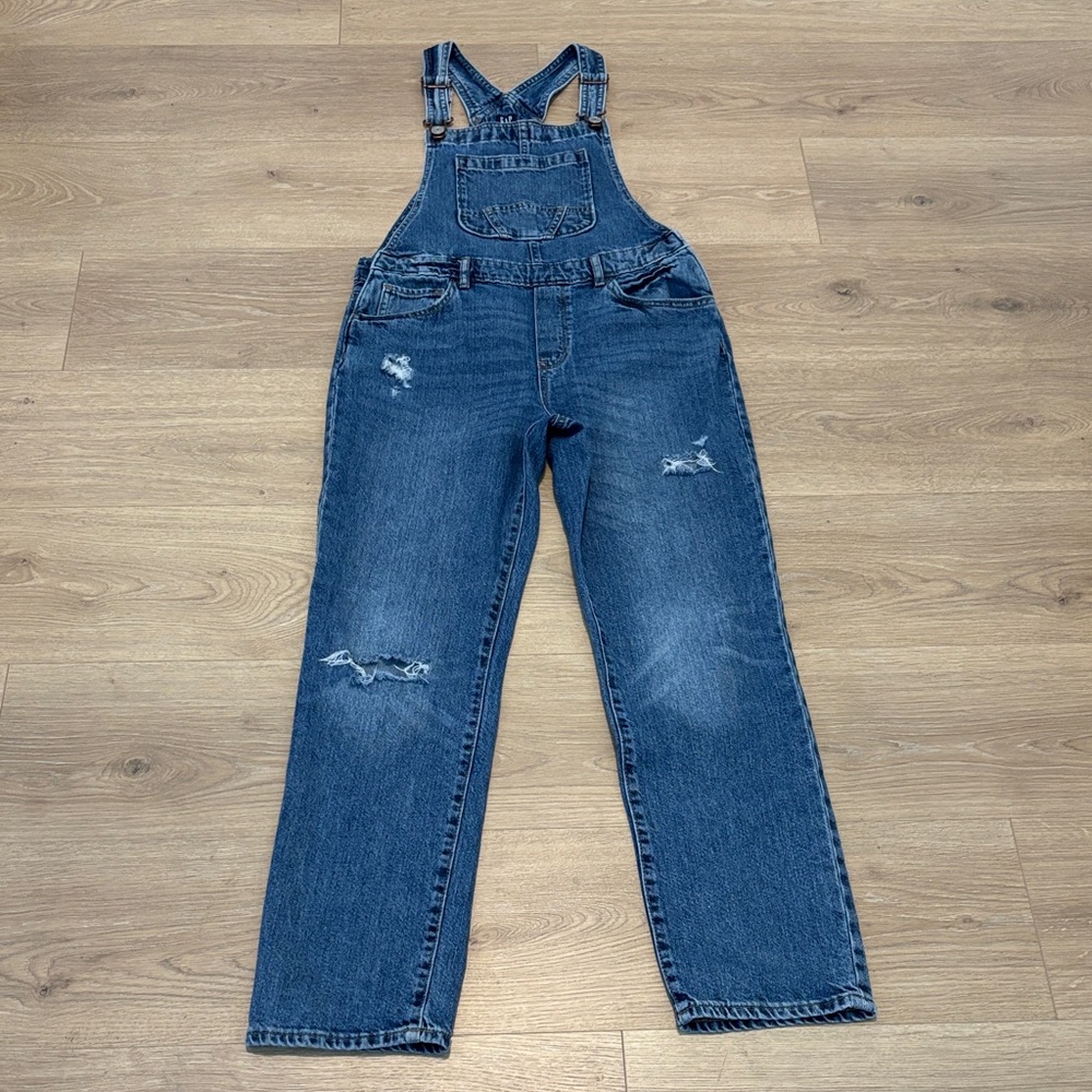 GAP Medium Wash Denim Girls Distressed Kids Overalls XXL - Picture 3 of 12